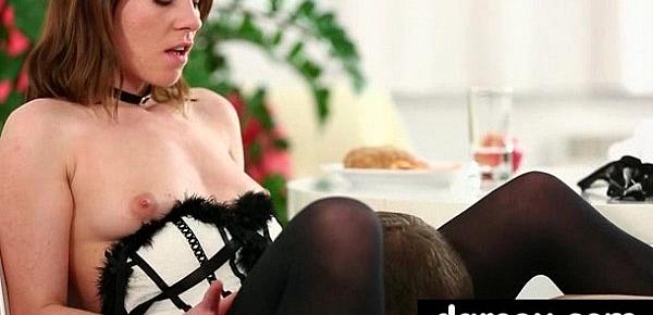  Gorgous babe in stockings tasiting a dick 4